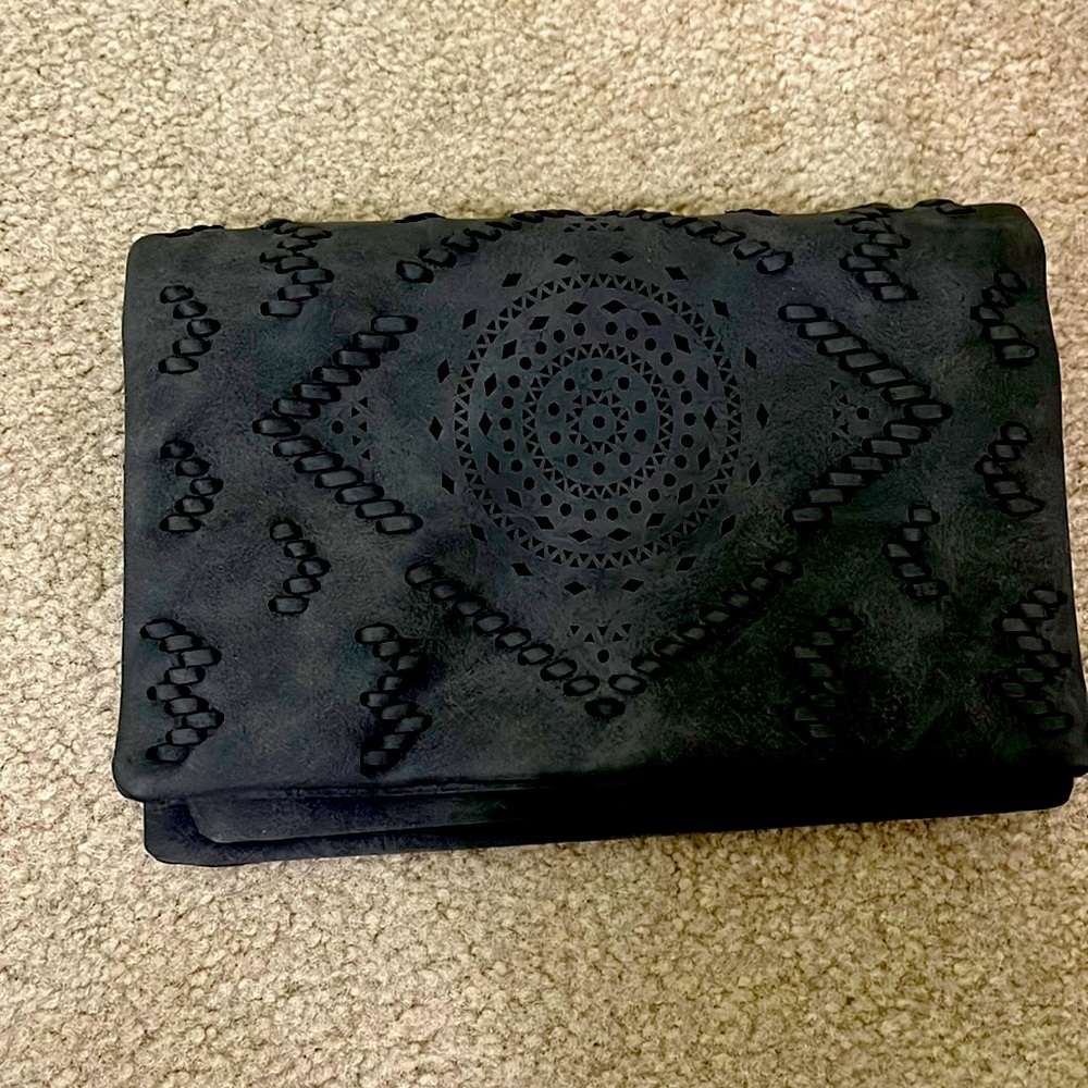 Black Aztec leather clutch/ wallet